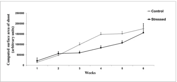 Figure 9. Biomass accumulation (mean ± SE, n = 3) in MMR-deficient DKS10.13 during moderate drought  conditions in the greenhouse, as tracked on the phenotyping platform