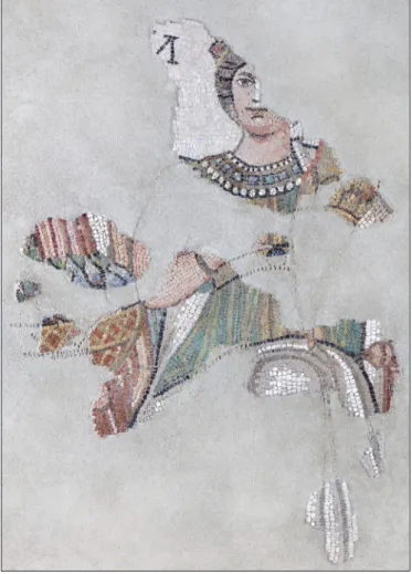 Fig. 11. A city goddess from a mosaic of the banquet hall  of the Nagyharsány villa (Hungarian National Museum, 