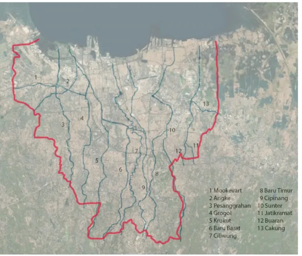 Figure 3. Jakarta DKI boundary with 13 rivers. 