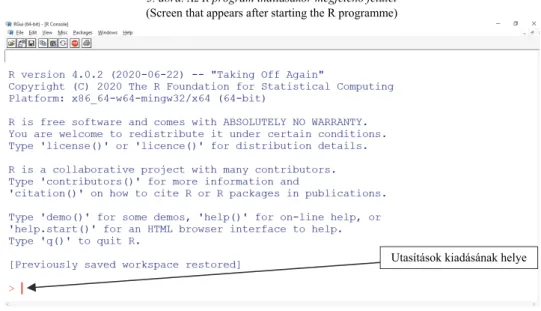 3. ábra. Az R program indításakor megjelenő felület  (Screen that appears after starting the R programme) 