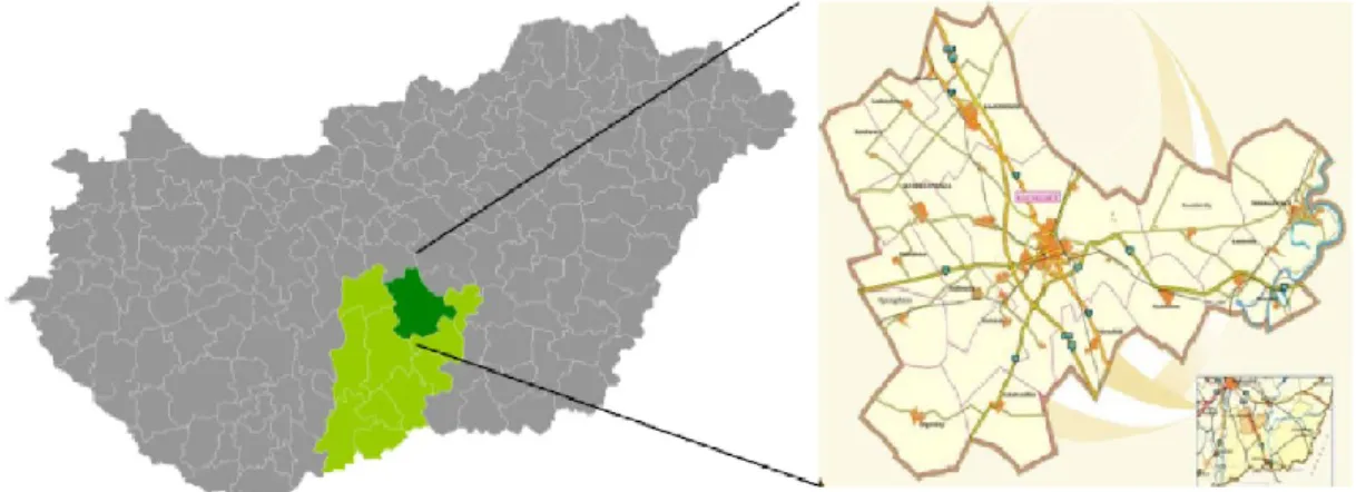 Figure 2: Location of Kecskemét micro-region and city of Kecskemét in Hungary  Source: own edition, 2021 