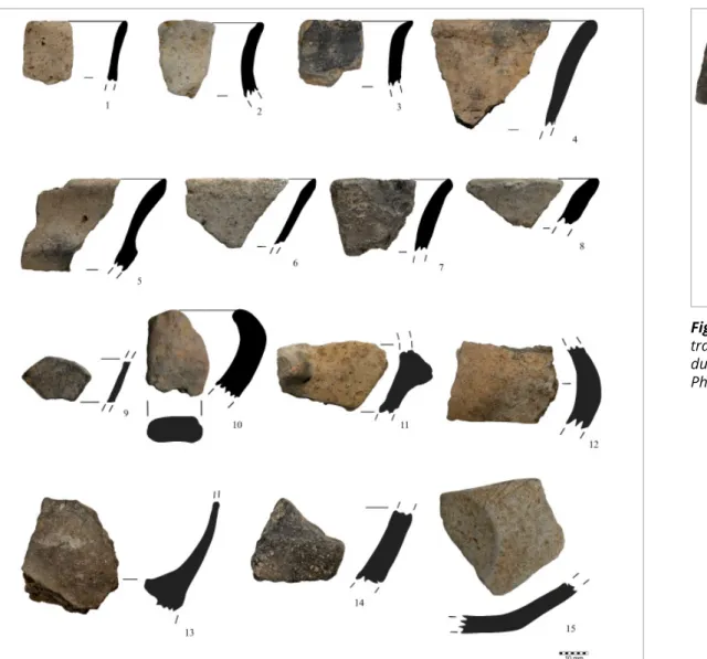 1–3, 6, 9; Fig. 7. 1–2). The high degree of fragmentation  made it diﬃ   cult to determine the form of vessels  also therefore in this study in most cases no  de-scription of vessels is provided due to the lack of  characteristic and spectacular pieces