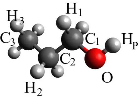 Figure S1 Schematic representation of the all-atom model of the 1-propanol molecule. 