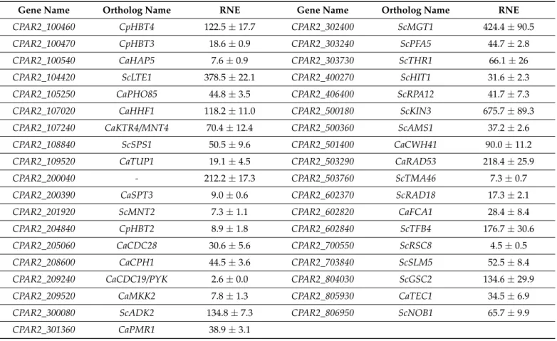 Table 1. Real-time qPCR-based overexpression data (fold-change, relative normalized expression—RNE) of the created mutant strains
