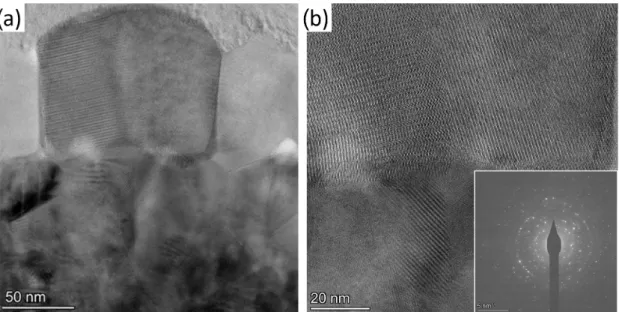 Figure 3. (a) TEM images of the VO x film, showing around 100 nm large crytalline particle in the middle