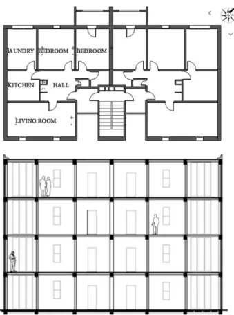 Fig. 1. Plan and section of the social house reference