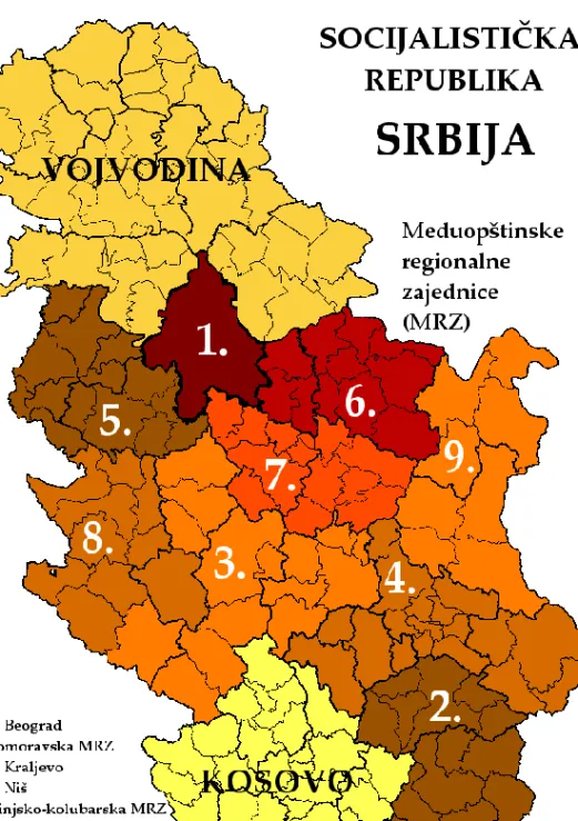 Figure 1. Regional municipal communities in Serbia 1974–1990  Source: Federal Institute for Statistics of the SFRY