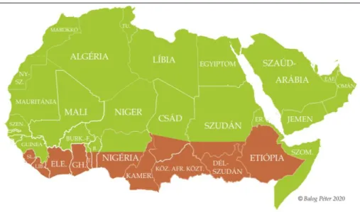 2. ábra. A civilizációk hozzávetőleges térképe Huntington alapján,   Észak-Afrika és a Közel-Kelet egy része 