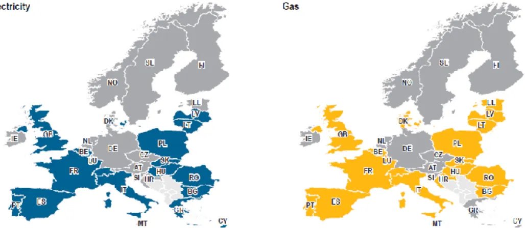 Figure 2: Existence of price intervention in electricity (left)  and in natural gas (right) in 2019 13