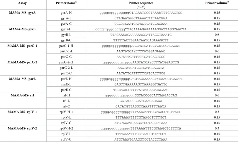 Table 1. Sequences of the designed primers and their volumes used in each assay.