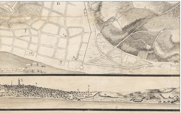 Fig. 13. Detail of Nikolas Marcel de La Vigne’s 1686 map of Buda and Pest