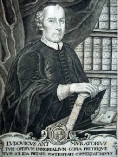 2. kép: Ludovico Antonio  Muratori, a milánói  Ambrosiana Könyvtárában
