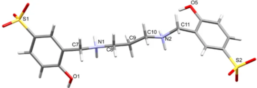 Figure 2. Capped sticks representation of 2 × 5.5H 2 O. Lattice water molecules are omitted for clarity.
