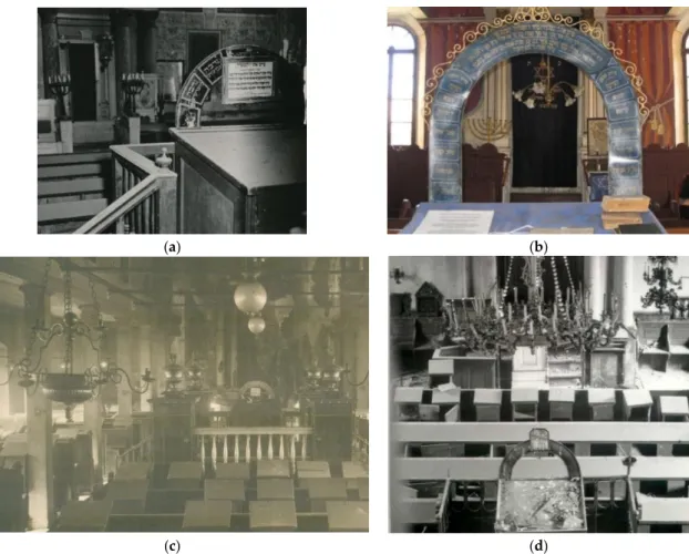 Figure  3.  Examples  of  shnoder-signs  in  the  form  of  an  arch.  (a)  Kiskunfélegyháza,  Orthodox  synagogue, 1962 (Hungarian Jewish Museum and Archives, inv