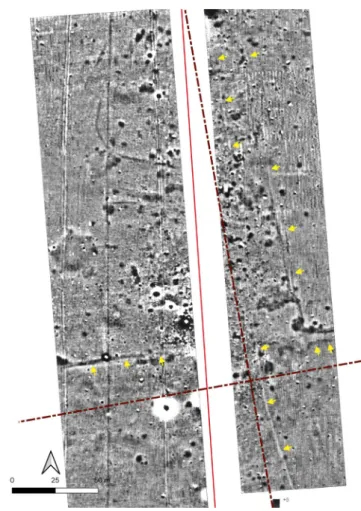 Fig. 11. The magnetometer image of the area around  Balogunyom Roman road station, created in a joint effort 
