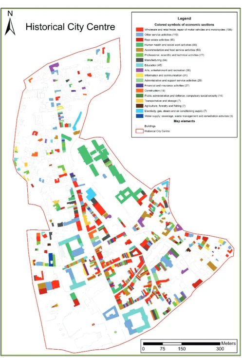 1. figure The economic map of Eger’s Historic City Centre according   to the activity of the ventures