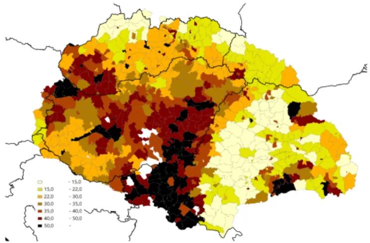 Figure 7. Aggregated development level of districts in 1910 in historical Hungary 29