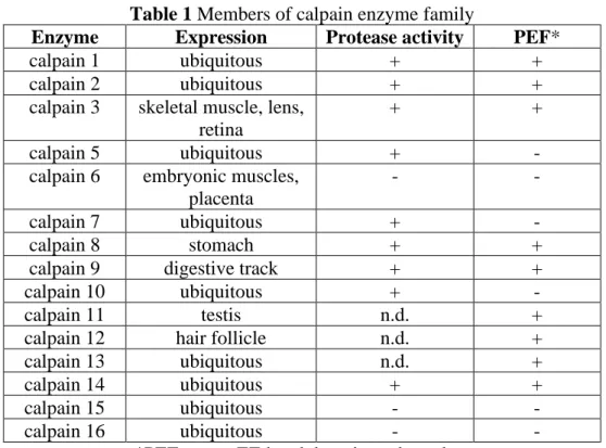 Table 1 Members of calpain enzyme family 