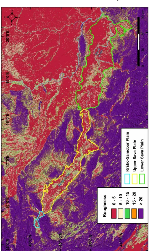 Figure 3. Subdivision of the Sava Plain based on the DEM of surface roughness cofficients.