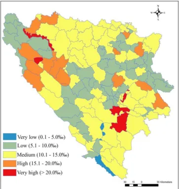 Figure 3. Municipalities by mortality rate, 2014–2018 