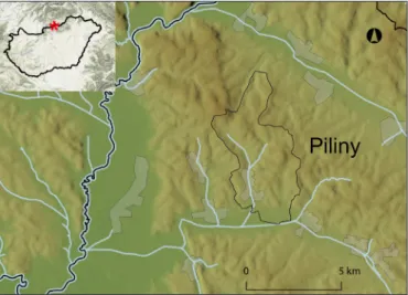 Fig. 1. Administrative area and geomorphologic environment  of Piliny (drawing: Sz. Guba)