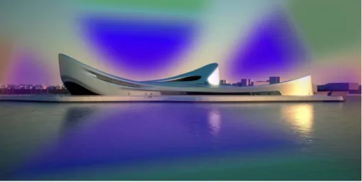 Figure 3: Visualization of the “warped space-time continuum” around Regium Waterfront by Zaha Hadid  Architects