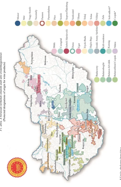 F1. ábra. A borászati termékek oltalom alatt álló eredetmegjelölései  (Protected designations of origin for wine products) * Uniós oltalomra benyújtva