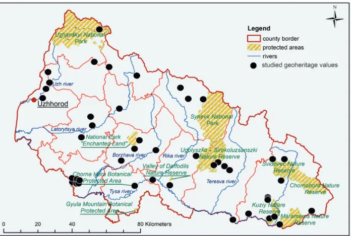 Figure 3. Nature conservation areas of Transcarpahia (based on Berghauer &amp; Nagy 2013): the Gorgany Nature Reserve, the Car- Car-pathian National Nature Park, the Synevyr National Nature Park, the Uzhanskyi National Nature Park, the Vyzhnytsia National 