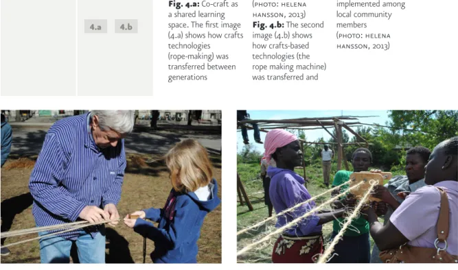 Fig. 4.a: Co-craft as  a shared learning  space. The first image  (4.a) shows how crafts  technologies  (rope-making) was  transferred between  generations  (photo: helena hansson, 2013) Fig