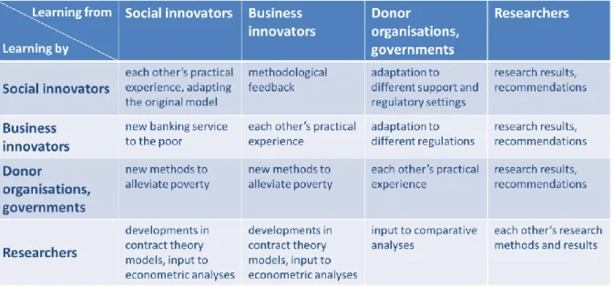 Table 1: Microcredit industry: Learning among the actors (examples) 