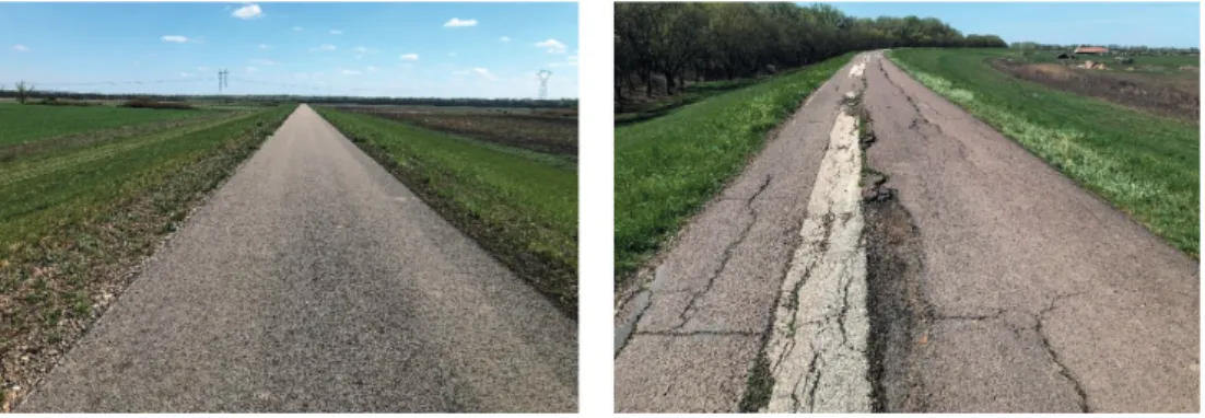 Figure 8. A tarmac road in good and damaged condition (periphery of Besenyszög and Pély)