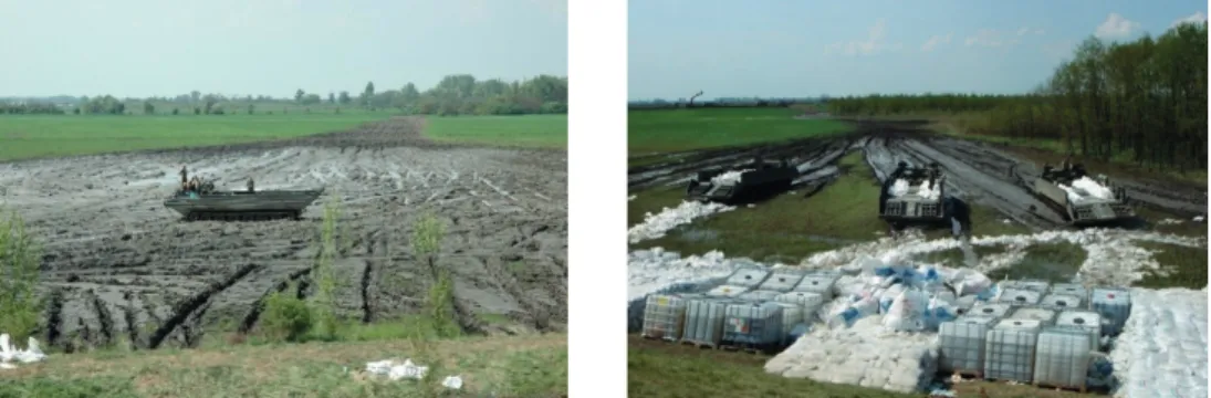 Figure 4. Inland transportation of protection material near Csongrád and Kunszentmárton in 2006.
