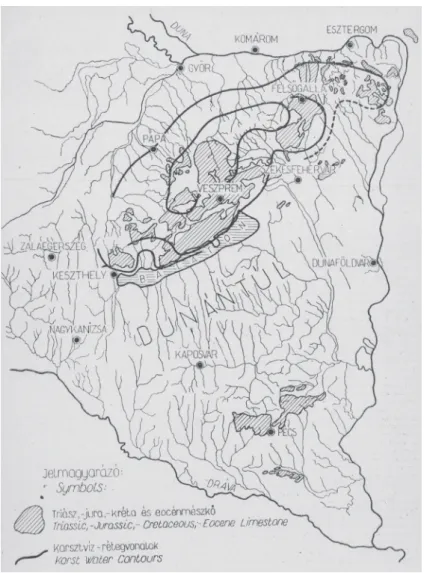 1. ábra Szádeczky Kardoss karsztvíztérképe. Forrás: s ZádecZky -k ardoss  e. 1948: 3 Figure 1 Szádeczky Kardoss’s karst water map