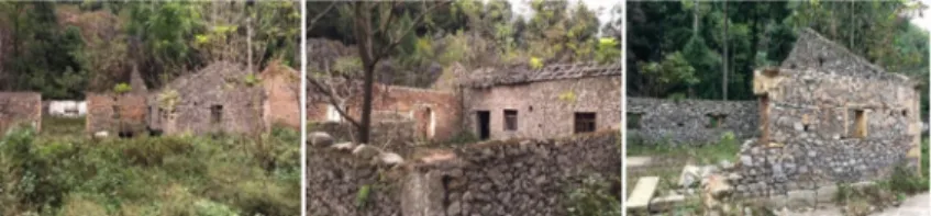 Fig. 7. Stonemason village field survey status (Source: Photographed by X. Kang)  The  preservation  and  awe  of  the  rural  ruins,  making  the  architectural  design  of  the  pressure multiplied