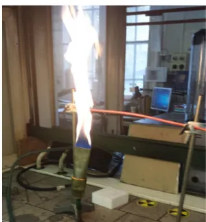 Fig. 2 Testing flame propagation (Fire Protection Testing Laboratory, Institute of Fire Protection and Safety Engineering, Ybl Miklo´s Faculty of Civil Engineering, Szent Istva´n University)