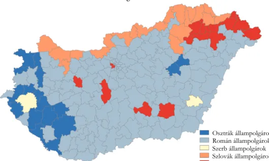 1. ábra  A járások domináns nemzetközi vándorai, 2017  