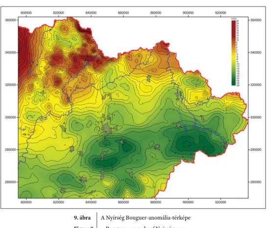 A Bouguer-anomália-térképeken (9. ábra) vannak olyan  anomáliák, amelyek a nagy mélységű, nagy térfogatú hatók  hatásaként értelmezendők
