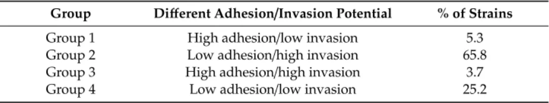 Table 1. Adhesion/invasion capacity of the C. jejuni strains.