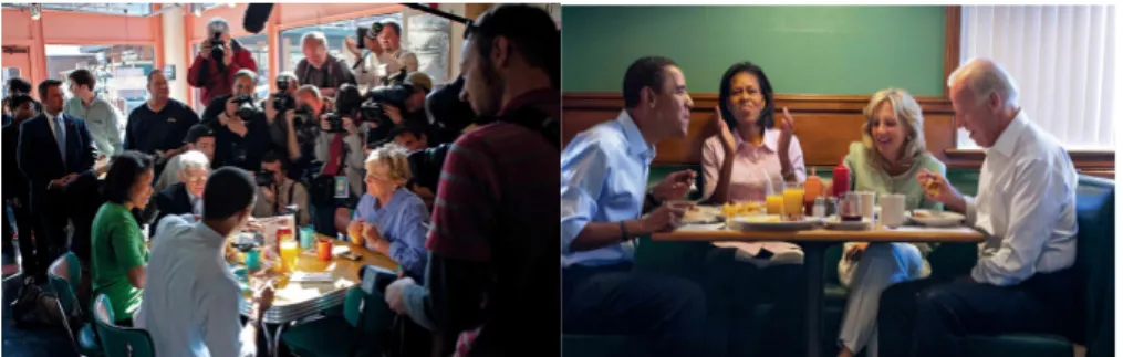 Fig. 7: The Obamas having breakfast on the campaign trail. Inserts, p. 7.