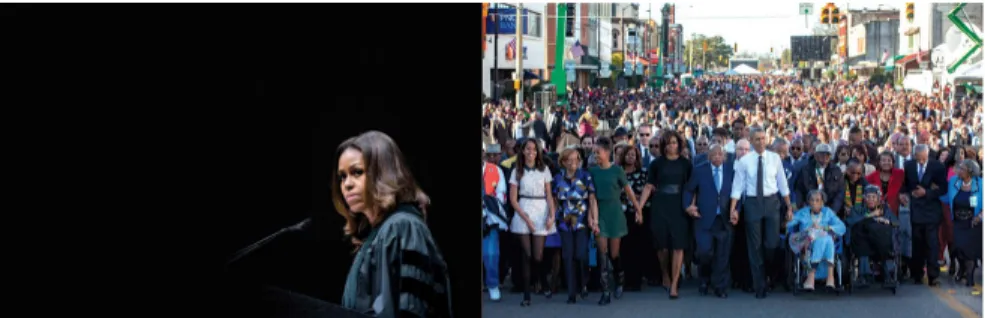 Fig. 8: Michelle Obama standing alone and leading a community. Inserts, p. 