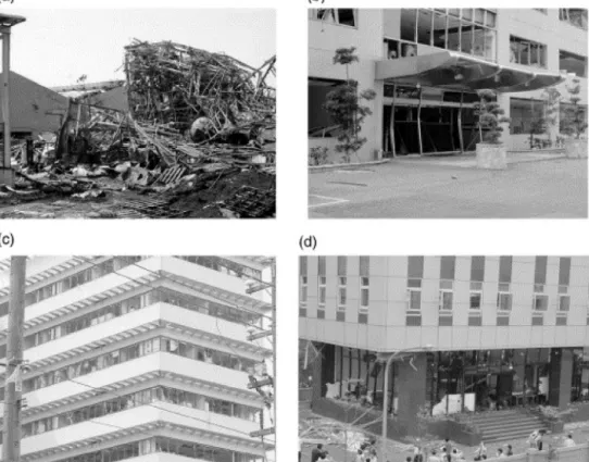 Fig. 1. Explosion of Fu-Kao chemical plant and the damaged nearby buildings. The shock wave destroyed many windows within half-a-kilometer (Kao and Hu, 2002).