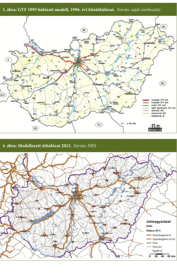 3. ábra: GYF 1995 hálózati modell, 1996. évi közúthálózat.  Forrás: saját szerkesztés