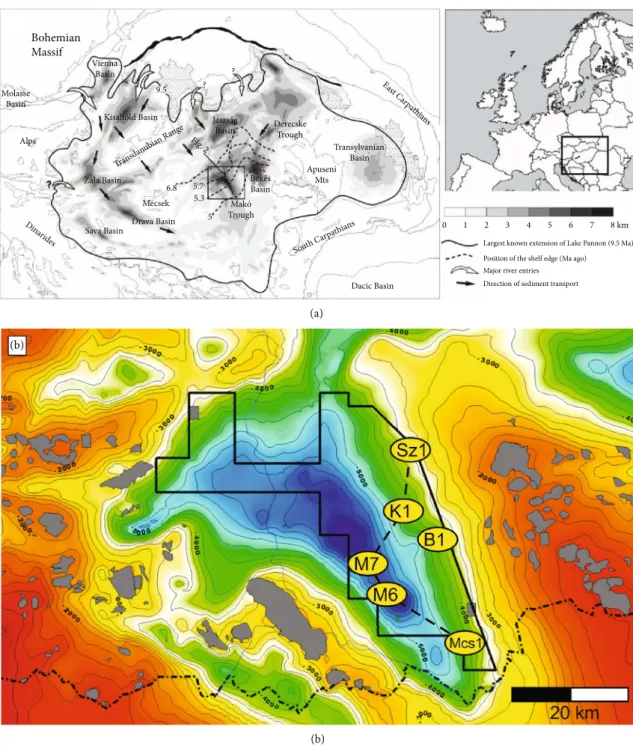 Figure 1: Maps of the studied area. (a) Depth of the Neogene basement of the Pannonian Basin [40]