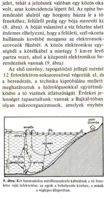 9. ábra: Két hatmodulos mérőberendezés kábelének a tó  fene­