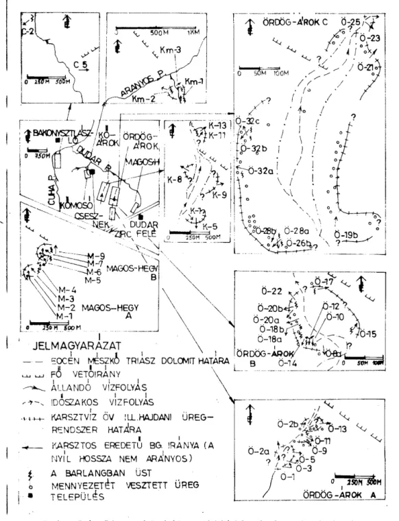 5. ábra: Lebegő karsztvízövek kimutatási kísérlete barlangirányok alapján  Abb. 5: Nachweisexperiment der Karstwasserherde auf  G r u n d der Höhlenrichtungen 