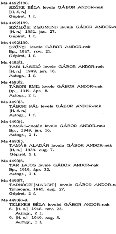 TABI LÁSZLÓ levele GÁBOR ANDOR-nak  [H. n.] 1949. jan. 16. 