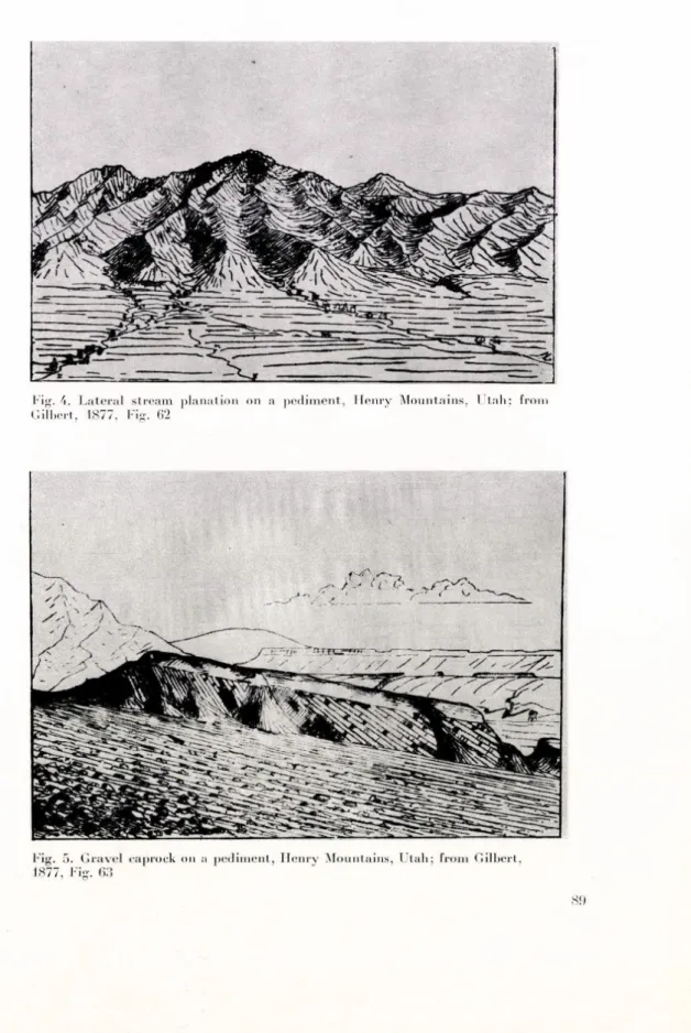 Fig.  4.  L a te r a l  s tre a m   p la n a tio n   o n   a  p e d im e n t,  H e n ry   M o u n ta in s ,  U ta h ;  from   G ilb ert,  1877