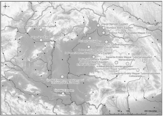 1. kép. A vizsgált intézmények földrajzi elhelyezkedése (a térképet Pallay Katalin készítette)