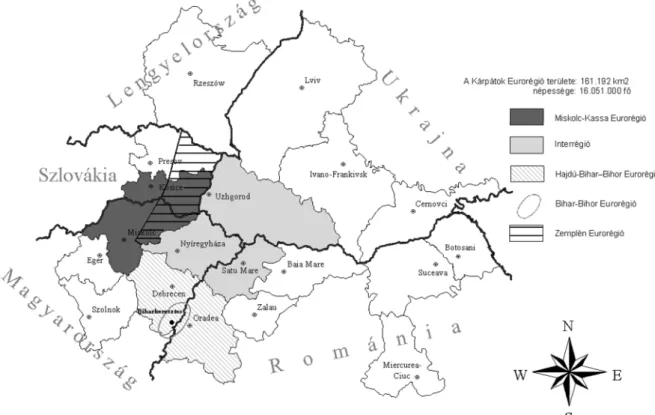 4. ábra  A Kárpátok Eurorégió működési területén létrejött kisrégiós interregionális  szerveződések