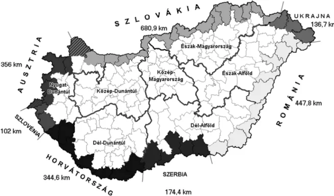 1. ábra  Határ menti térségek Magyarországon, 2012 